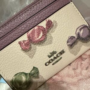 Coach mini skinny ID case with candy print and charm NWT
